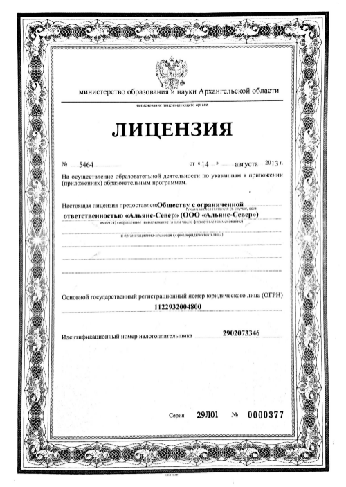 Лицензия. Первая страница